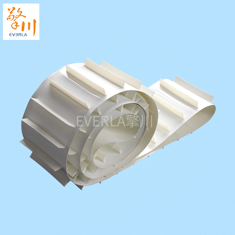 流水線爬坡加擋板白色食品PU<a href='http://www.m.szfulaite.com/shusongdai/' target='_blank'><u>輸送帶</u></a>