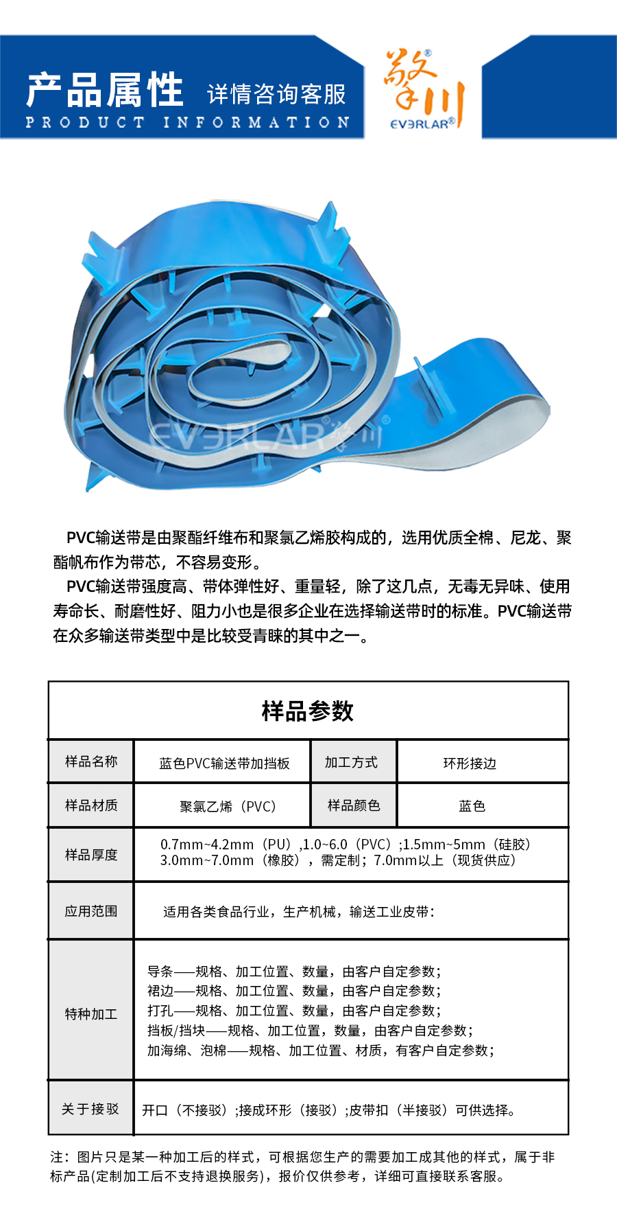藍(lán)色PVC<a href='http://www.m.szfulaite.com/shusongdai/' target='_blank'><u>輸送帶</u></a>加擋板