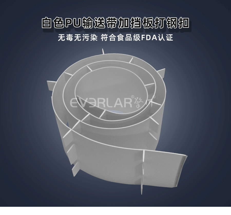 白色PU<a href='http://www.m.szfulaite.com/shusongdai/' target='_blank'><u>輸送帶</u></a>加擋板打鋼扣詳情01