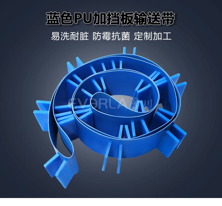 藍(lán)色PU<a href='http://www.m.szfulaite.com/shusongdai/' target='_blank'><u>輸送帶</u></a>加擋板