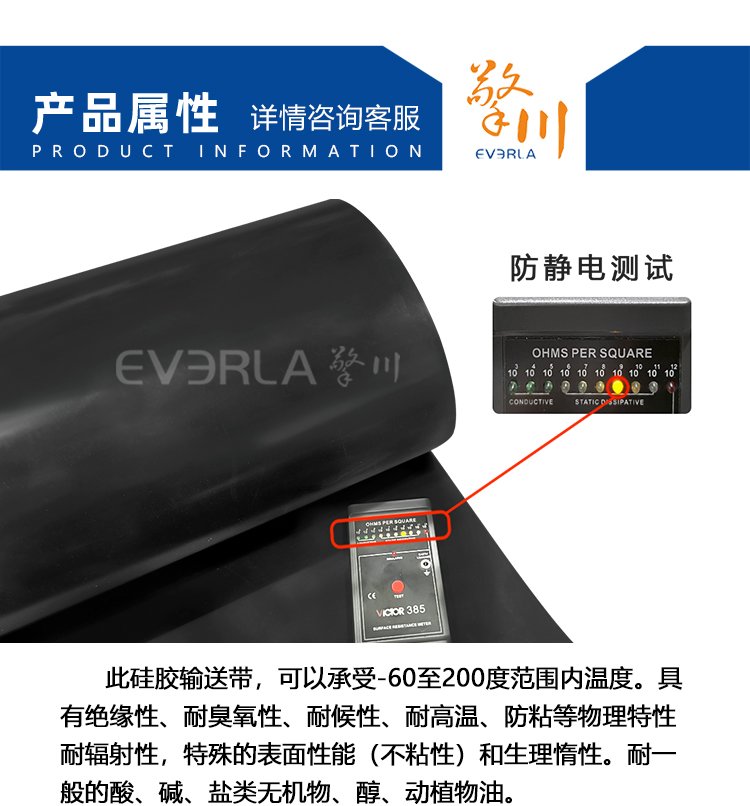 黑色防靜電<a href='https://www.m.szfulaite.com/shusongdai/guijiao/' target='_blank'><u>硅膠輸送帶</u></a>